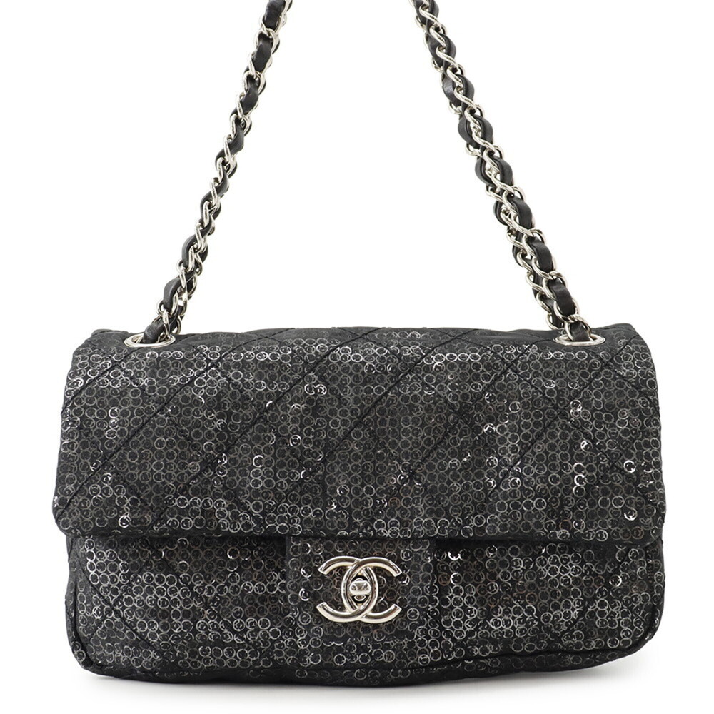 Chanel Chain Shoulder Bag Matelassé 25 Coco Mark Mesh Sequin CHANEL Black Han...